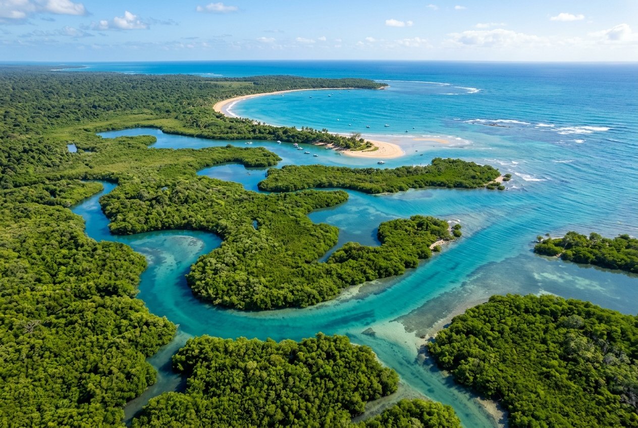 Mangrove regeneration along the coastline supporting blue-carbon sequestration